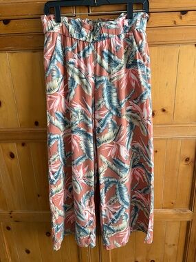 LOFT Coral, Blue and Cream Tropical-Print Pants